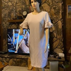 Calvin Klein Blush Pink Flutter Sleeve Sheath Dress Zipper at Back
